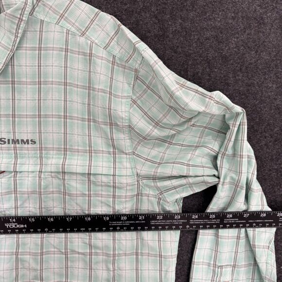 Simms Stone Cold Fishing Shirt Men's Large Green Plaid Button Down Pockets - Picture 5 of 8